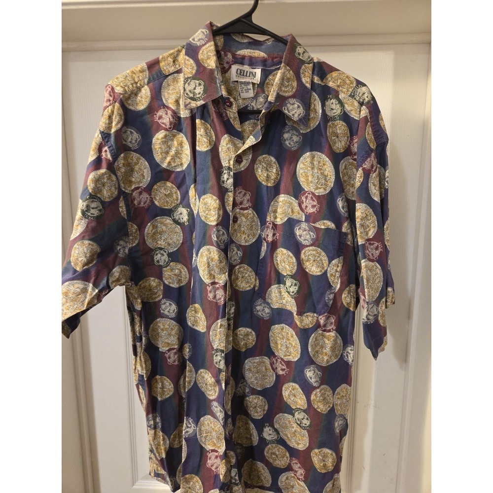 Cellini Mens Vintage Button Down Short Sleeve Large 100% Cotton